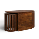 Douglas solid wood 3-piece nesting table set alternative side studio view with nested stools
