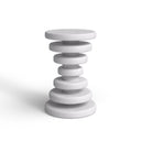Clyde round white solid wood end table side studio view showcasing stacked geometric disc base