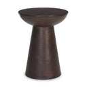 Marcellus round dark brown solid wood end table alternative side studio view