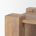 Close up angle view of Junior end table showing light oak wood grain and block leg corner joinery