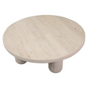 Top down high angle view of Vicente round coffee table showing light oak wood tabletop grain