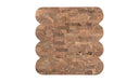 Top down view of Keaton square end table showing butcher block wood tile pattern and scalloped edges