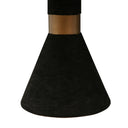Detailed close-up of a Skyler dining table pedestal featuring a black textured cone-shaped base and gold-toned cylindrical accent.