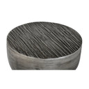 Close up high angle view of Salem round end table top showing deep wire brushed grain texture