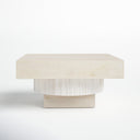 Ben square cream coffee table straight side profile view on white studio background