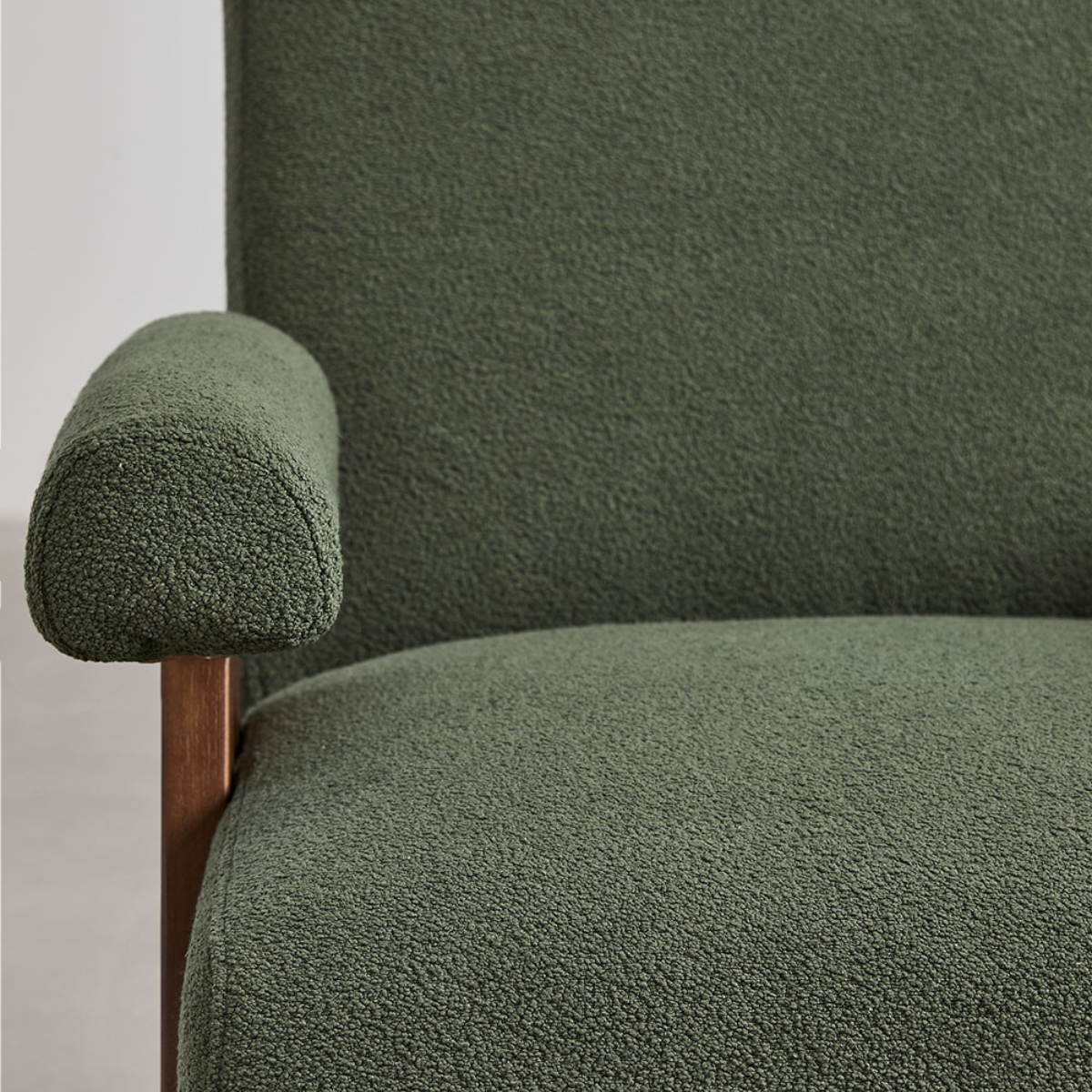Eddie Dining Chair with Armrests in Wood and Bouclé Fabric