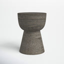 Jerry grey textured solid wood hourglass sculptural end table side studio view