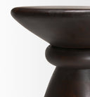 Close up side view of Lian end table showcasing central rounded ring collar and flared top