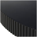 High angle close up view of Bridger black coffee table showing smooth tabletop surface and reeded rim