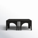 Remi square charcoal black wood nesting coffee table set straight side profile view with nested arched tables
