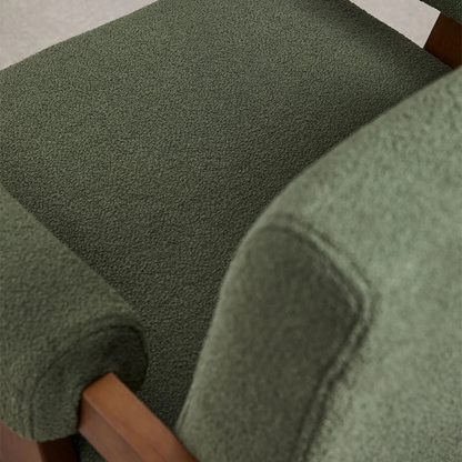 Eddie Dining Chair with Armrests in Wood and Bouclé Fabric