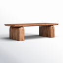 Nelson solid wood rectangular coffee table three-quarter studio angle showcasing thick block legs
