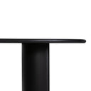 Close-up of the black Kiaan dining table pedestal showing its smooth curved construction and rounded base.