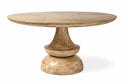 Musa Round Dining Table showcasing its circular wooden top and sculptural pedestal base against a clean white studio background.
