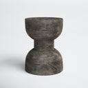 Salem grey textured solid wood hourglass sculptural end table side studio view
