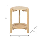 Jerry round natural wood 2-tier end table dimensions diagram showing height width and depth