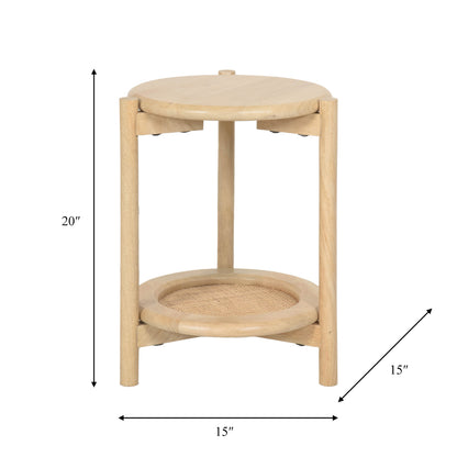 Jerry Natural Wood and Rattan End Table