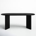 Front view of the black Byron Oval 6 Seater Dining Table highlighting its elongated oval tabletop and two rectangular panel-style legs.