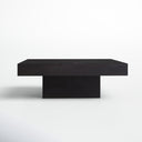 Uriah square black wood plinth coffee table straight side profile view showing low block shape
