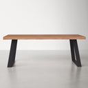 Front view of the Emir Solid 6 Seater Dining Table showcasing its long solid wood tabletop and angled black metal legs