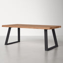 Emir Solid 6 Seater Dining Table from the opposite angled view, highlighting the natural wood grain and geometric black metal base