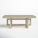 Mauricio rectangular light wood coffee table straight-on side view showing interlocking frame legs