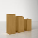 Karson 3 piece brushed gold pedestal nesting table set three-quarter studio view
