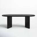 Lee oval black wood coffee table straight side profile view showing flat panel legs