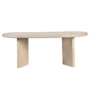 Lee oval light oak wood coffee table straight side profile view showing flat panel legs