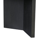 Close up view of Lee coffee table intersecting cross panel legs showing matte black wood grain texture