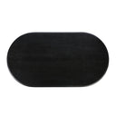 Top down view of Lee oval coffee table showing dark charcoal black wood grain tabletop surface