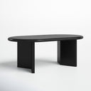 Lee oval black wood coffee table three-quarter studio view showcasing intersecting panel legs