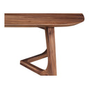 Close up straight view of Donald coffee table profile showing tapered edge and bracket leg
