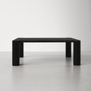 Axton square black wood coffee table straight side profile view showing chunky rounded legs