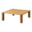 Axton square natural oak coffee table three-quarter studio view showcasing chunky corner legs