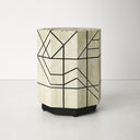 Alessandro bone inlay geometric line pattern faceted drum end table secondary alternative studio view