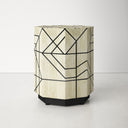 Alessandro bone inlay geometric line pattern faceted drum end table straight front studio view
