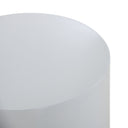 Close-up of the Cohen End Table highlighting the smooth white tabletop and curved cylindrical edge