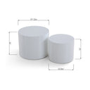 Cohen End Table dimensions showing the larger 19-inch diameter, 15-inch height table and smaller 15-inch diameter, 13-inch height table.