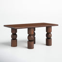 Alfredo rectangular dark brown wood coffee table three-quarter studio view showcasing turned spool legs