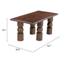 Alfredo rectangular dark brown wood coffee table dimensions diagram showing height, width, and depth measurements