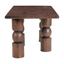 Alfredo dark brown wood coffee table short end profile view highlighting turned bobbin legs