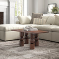 Alfredo rectangular dark brown wood coffee table with thick turned bobbin legs in a modern living room