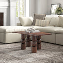 Alfredo rectangular dark brown wood coffee table with thick turned bobbin legs in a modern living room