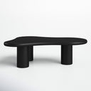 Reese black wood organic kidney shaped coffee table three-quarter studio view showcasing cylinder pillar legs