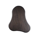 Top down view of Reese black wood organic kidney shaped coffee table showing dark wood grain tabletop surface
