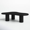 Reese black wood organic kidney shaped coffee table front profile view showcasing three cylinder pillar legs
