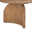 Close up detail of Quinton coffee table curved wood slab panel leg and tabletop edge profile
