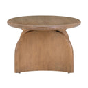 Quinton oval natural wood coffee table short end profile view showing curved slab leg depth
