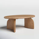 Quinton oval natural wood coffee table alternative three-quarter studio view